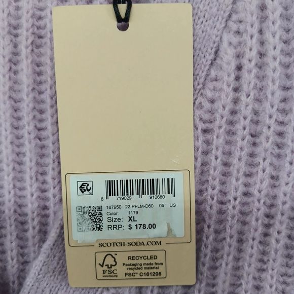 NWT & Bag Scotch & Soda $178.00 MSRP Fuzzy Kniited Cardigan Size XL Soft Orchid - Picture 5 of 16
